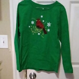 Green Long Sleeve Top with Cardinal Design